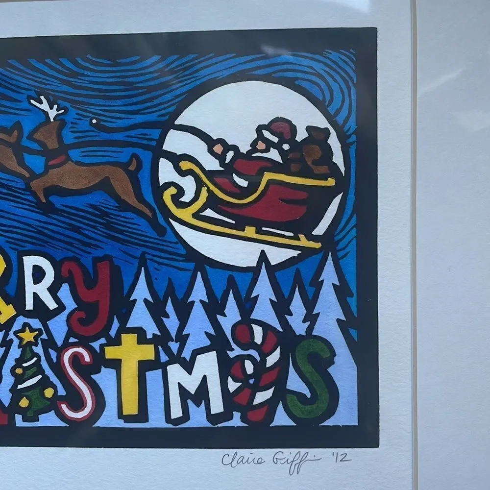 New in packaging print of Santa with‎ reindeer with “Merry Christmas “